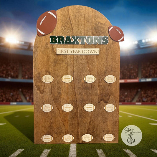 First Year Down Football Photo Board | Baby Monthly Milestone Display – Stay Anchored