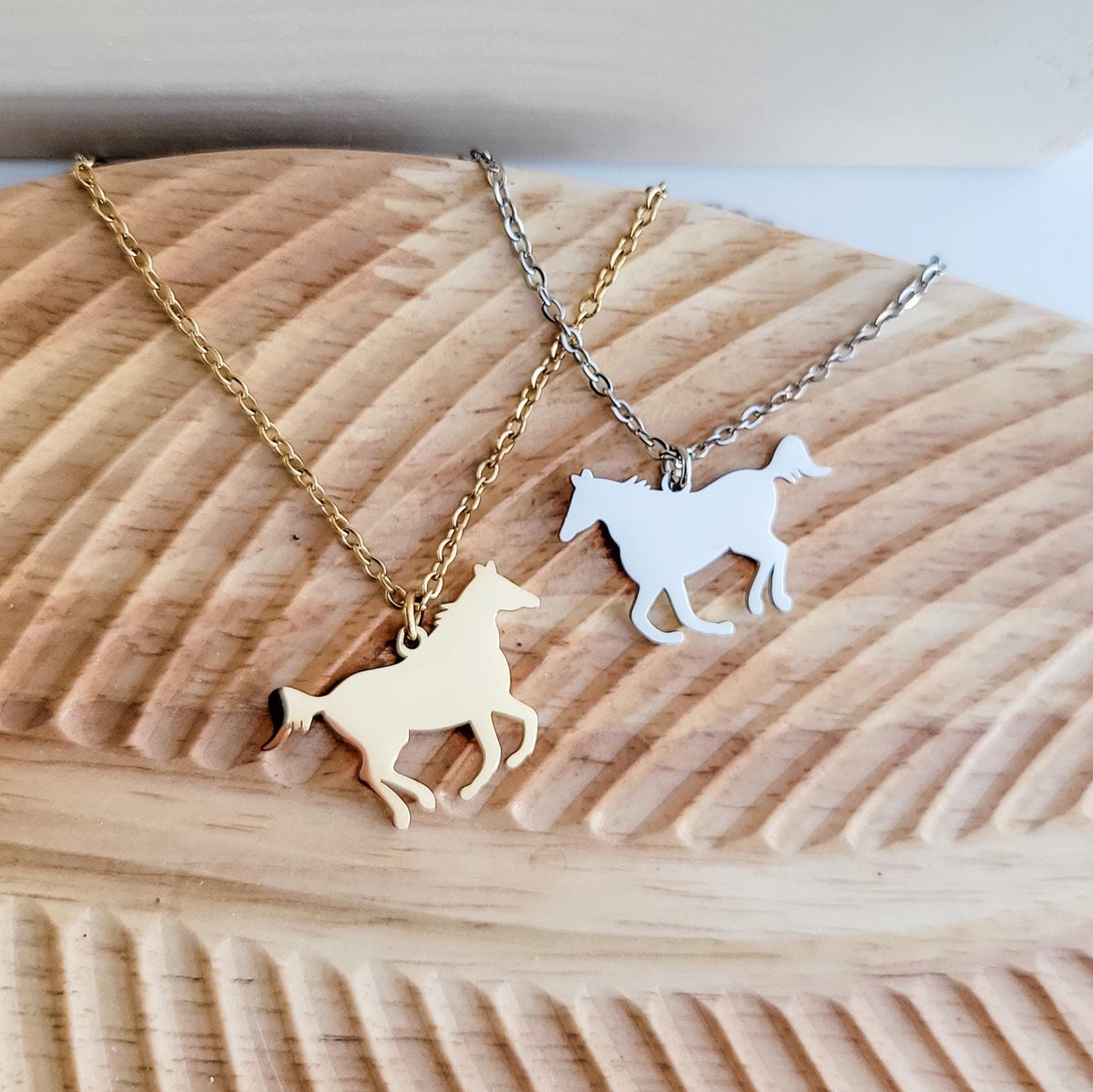 Horse Pendant Necklace, Monarch Pine metal blank #109