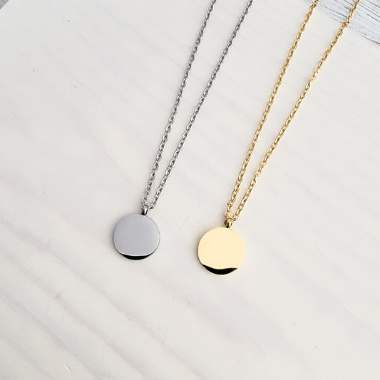 Petite Disc Necklace, Monarch Pine metal blank #21