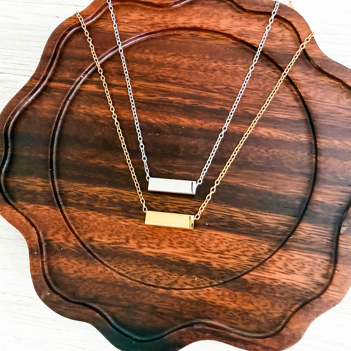 Cuboid Bar Necklace, Monarch Pine metal blank #259