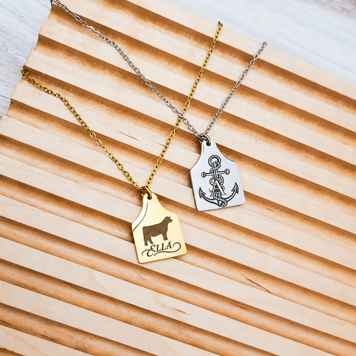 Personalized cow tag pendant necklace engraving examples